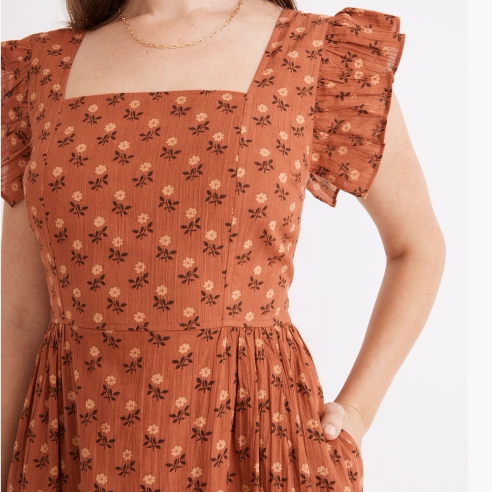 Madewell Ruffle-Strap Tiered Midi Dress in Wild Calendula Block-Print M